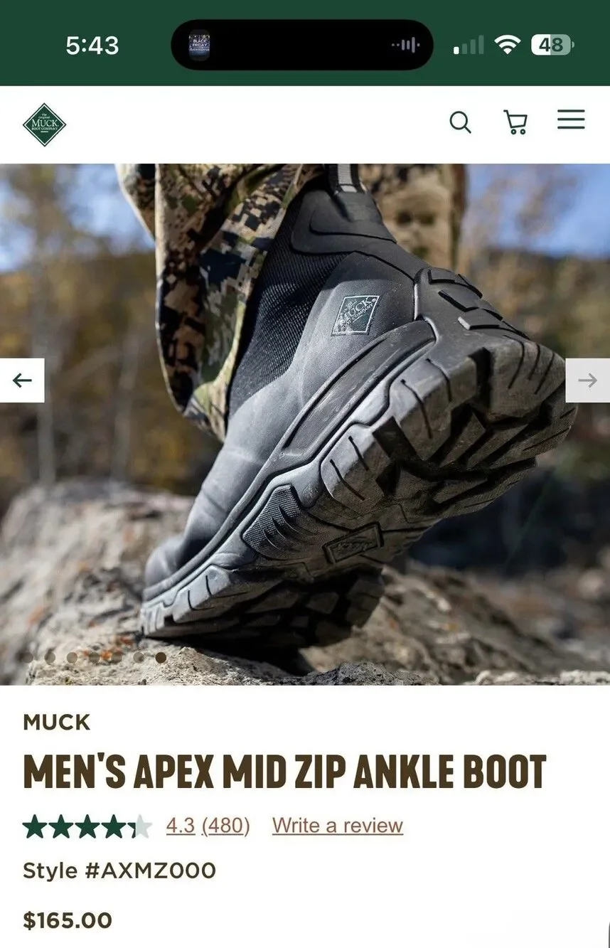 Men’s original MUCK BOOTS APEX MID ZIP ANKLE BOOT BROWN Size 13 NWT NO BOX  $165